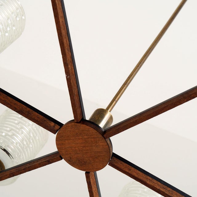 Metal Vintage Six-Light Chandelier in Brass with Teak and Black Metal from Philips, 1960s For Sale - Image 7 of 12