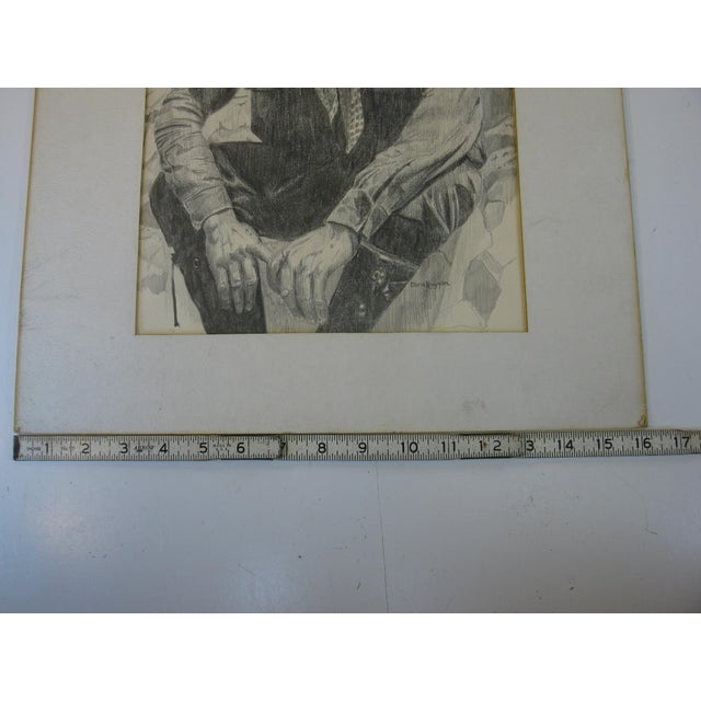 PENCIL DRAWING Western Cowboy Art Original Vintage Signed Daria Kingman For Sale - Image 9 of 10