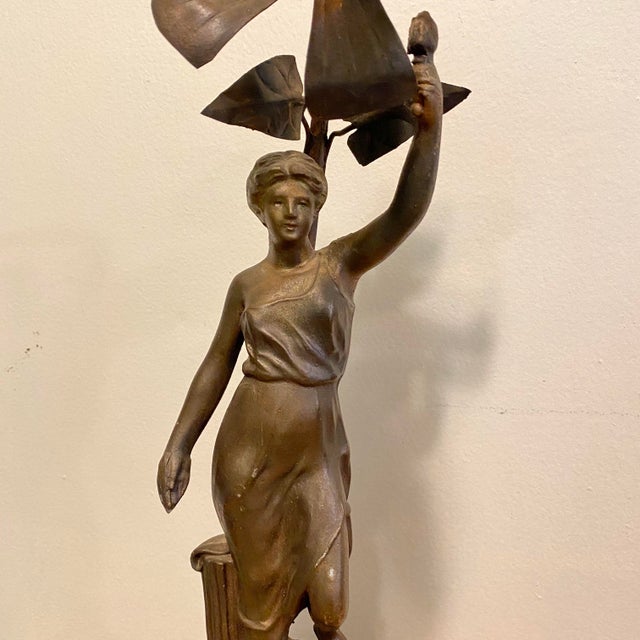 Metal Late 19th-Century French Nouveau Arts Sciences Cast Spelter Figural Lamps - Set of 2 For Sale - Image 7 of 12