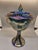 Vintage Indiana Blue Carnival Glass Harvest Grape Iridescent Covered Pedestal Compote or Candy Dish