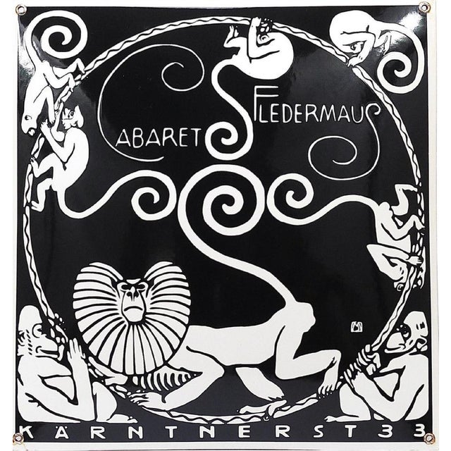 Art Nouveau Moriz Jung Cabaret Bat Enameled Advertising Sign by Josef Hoffmann, Vienna, 1960s For Sale - Image 18 of 18