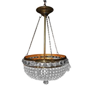 Art Deco French Crystal Beaded Basket Chandelier with Brass, 1930s For Sale