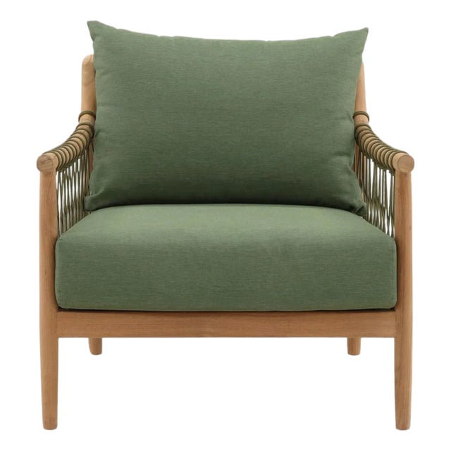 Outdoor Teak & Fern Green Arm Chair For Sale