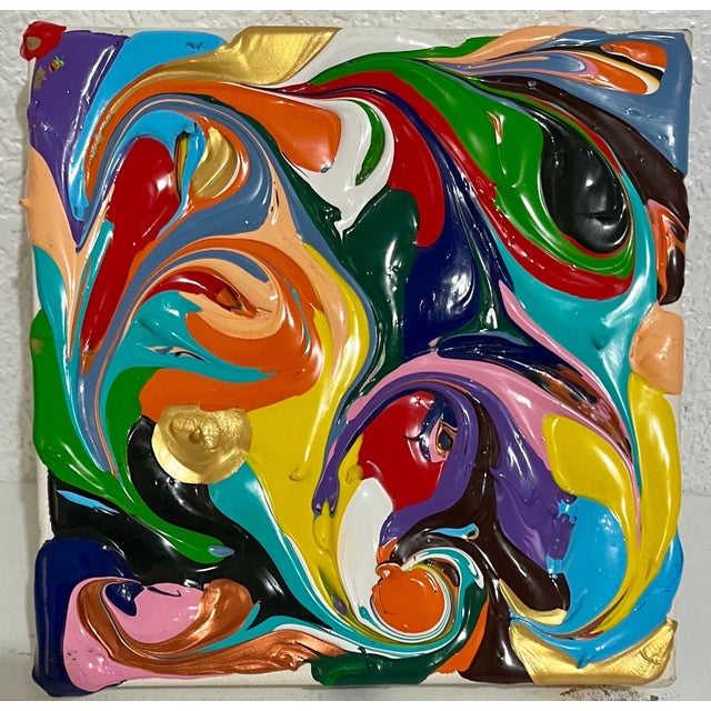 Abstract Eduardo Guelfenbein, Chilean Liquid Abstraction Color Swirl Acrylic Polymer Eduardo Guelfenbein, c. 20th Century For Sale - Image 3 of 8