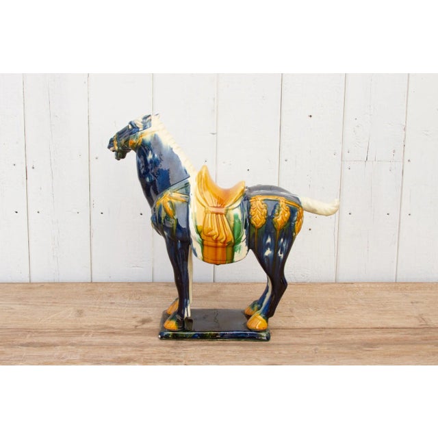 Ceramic Royal Blue Chinese Sancai Horse For Sale - Image 7 of 8