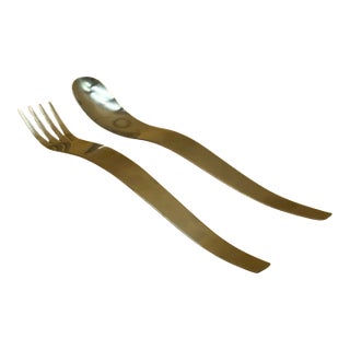 Vintage 1993 Kam Yamazaki Sculptural Stainless Steel Serving Utensils – Japan, Set of 2 For Sale