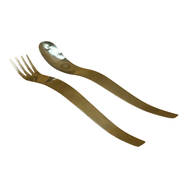 Vintage 1993 Kam Yamazaki Sculptural Stainless Steel Serving Utensils – Japan, Set of 2 For Sale
