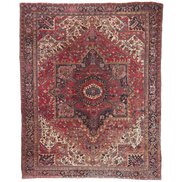 Early 20th Century Antique Persian Heriz Rug, 11'09 X 14'07 For Sale - Image 10 of 10