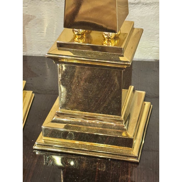 Pair of Continental MCM Polished Brass Obelisks For Sale In Dallas - Image 6 of 7