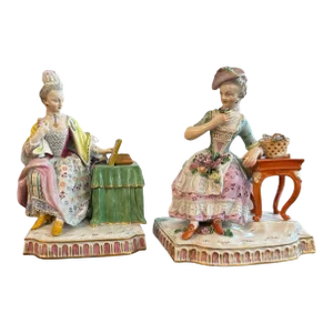Pair of Early 19th Century Meissen Seated Figurines in 18th Century Dress