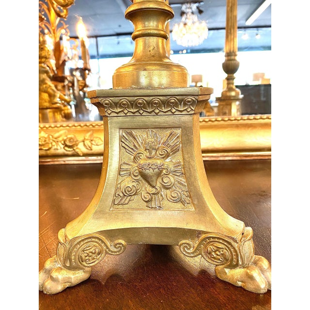 19th. Century Brass Cathedral Candlesticks - a Pair For Sale - Image 4 of 8