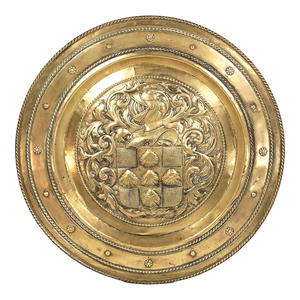 Large Embossed Brass Charger With Coat of Arms, English, Circa 1860