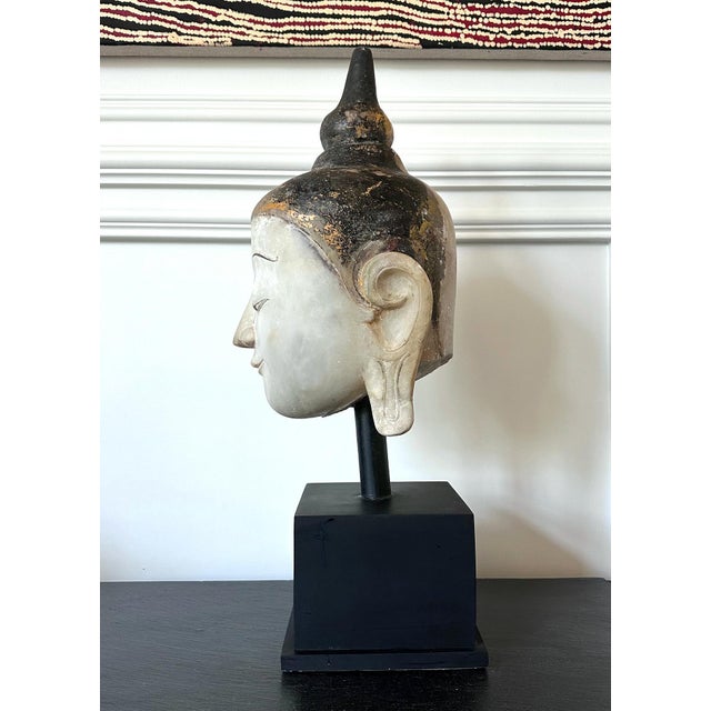 Large Extraordinary Antique Burmese Marble Buddha Head Display Stand For Sale - Image 4 of 16