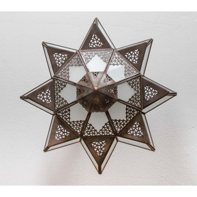 Moroccan Moorish Star Shape Frosted Glass Lantern Light Shade For Sale - Image 15 of 17
