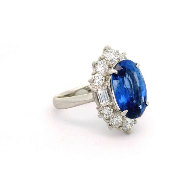5.98 Carat No-Heat Ceylon Blue Sapphire Diamond Platinum Ring, Gia Certified, Size 5.75 For Sale - Image 4 of 8