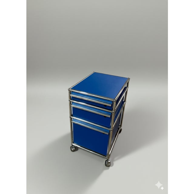 Matte Blue M63 Cabinet on Casters with Drawers attributed to Fritz Haller and Paul Schärer for USM Haller, in Good...