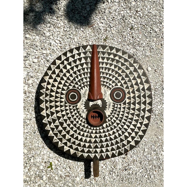 Vintage Tribal Geometric Painted Wood Shield For Sale - Image 10 of 15