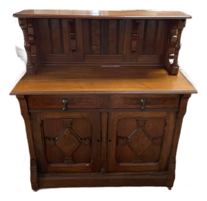 100+ Year Old Hutch Cabinet, Burl Wood Inlay, Hand Carved, Beautiful Antique