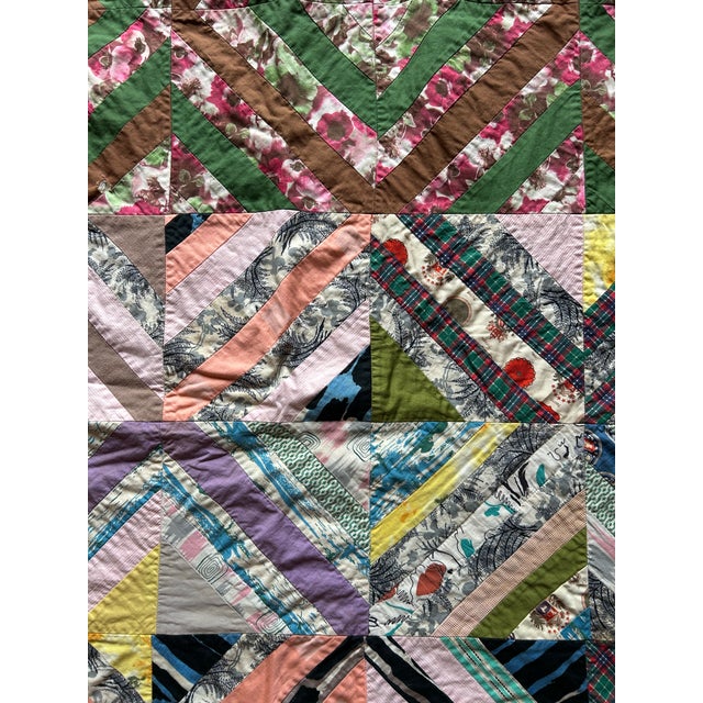 1950s Vintage Cotton Patchwork Quilt Queen Size Flannel Backing 88” X 62” For Sale - Image 5 of 8