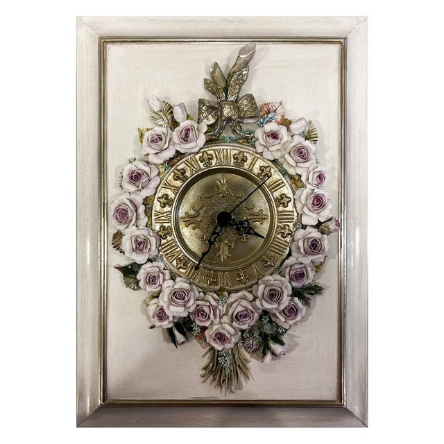 Gold Vintage Porcelain Wall Clock with Handcrafted Floral Decor by Giulio Tucci for Capodimonte, 1990s For Sale - Image 8 of 8