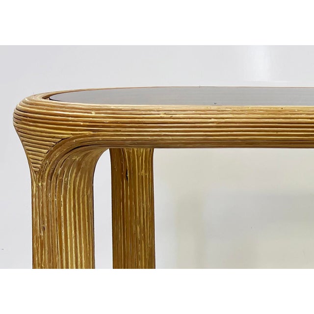 Late 20th Century Vintage Pencil Reed Coastal Console Table, Inset Glass Top For Sale - Image 5 of 5
