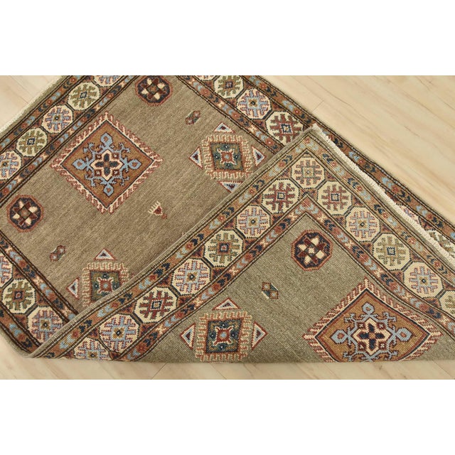 Kazak Rug 3’2” X 4’11” Gray Wool Tribal Hand-Knotted Oriental Carpet For Sale - Image 11 of 12