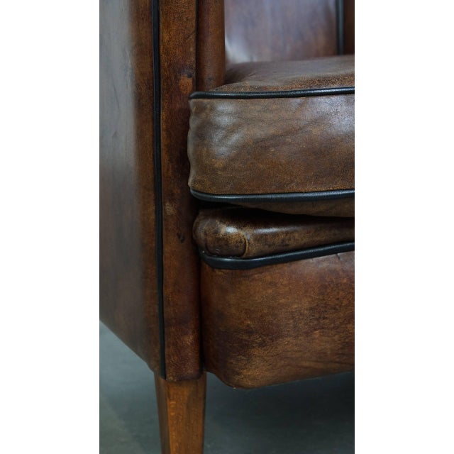 Dark Sheep Leather Club Chair For Sale - Image 11 of 13