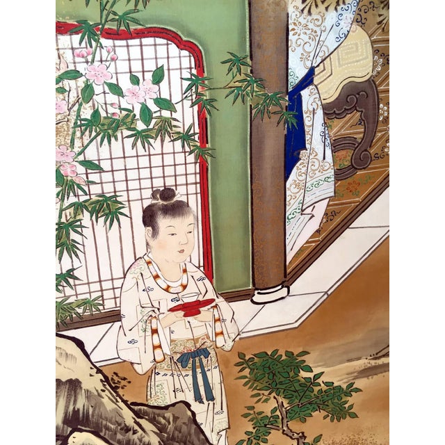 Green Rare Antique Japanese Folding Screen by Kano Tanshin For Sale - Image 8 of 10