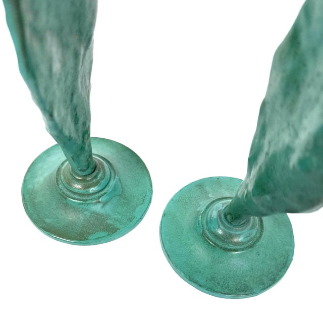 Vintage 1990s Pair of (2) Turquoise Prickly Pear Cactus Candelabras Metal Candle Stick Holders For Sale - Image 14 of 17