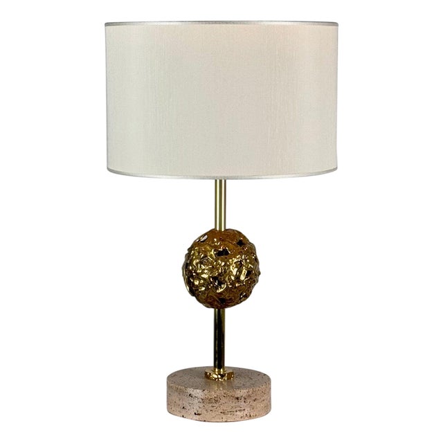 Sculptural Travertine Table Lamp attributed to Angelo Brotto for Esperia, Italy, 1970s For Sale
