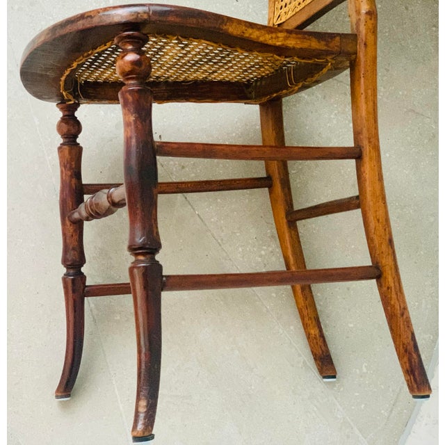 French Early 20th Century Vintage Petite Boudoir Chair, Turned Fruitwood Legs and Stretcher With Balloon Caned Back and Seat, in the Style of Louis XVI For Sale - Image 3 of 12