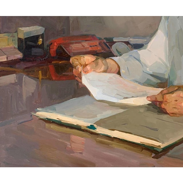 Antique Oil Painting: Ukrainian Socialist Realism Portrait of an Old 100-120 For Sale - Image 4 of 6