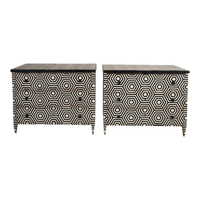 18th Century Schumacher French Painted Dressers with 1950s Black & White Geometric Design - A Pair For Sale