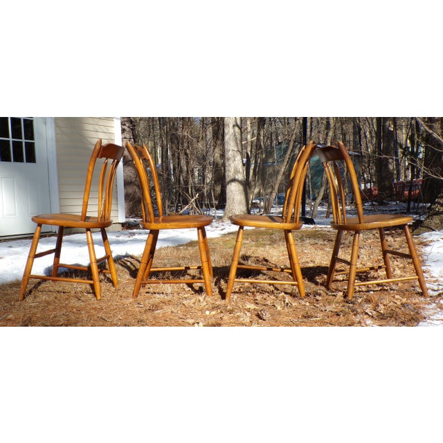 Hitchcock Vintage Set of 4 L. Hitchcock Arrow Back Solid Maple Stenciled Dining Chairs For Sale - Image 4 of 12