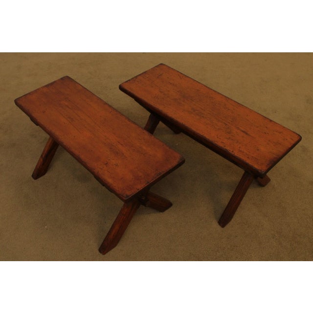 Antique Youth Size Oak Sawbuck Dining Farm Table with Benches For Sale - Image 10 of 13