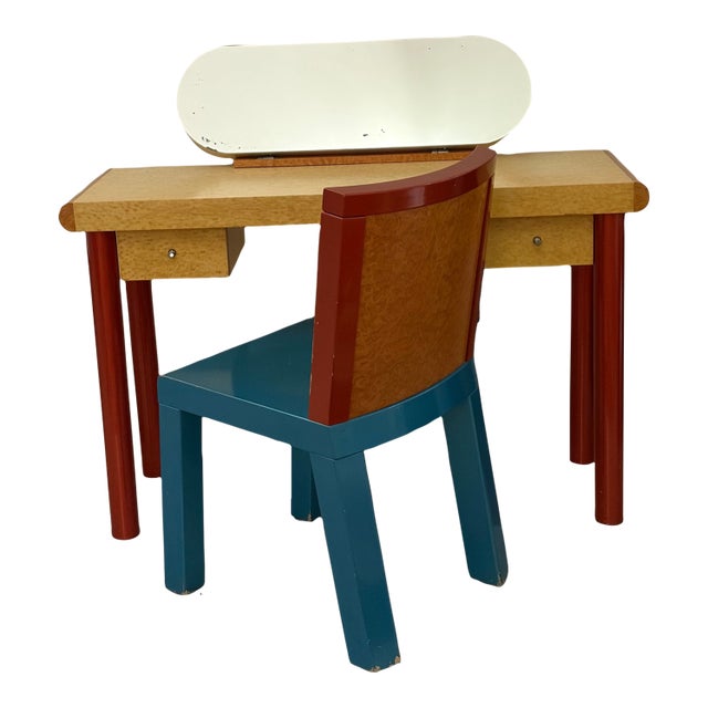 1980s Ettorre Sottsass/ Marco Zanini Memphis Makeup Vanity and Chair, Attrbuted For Sale