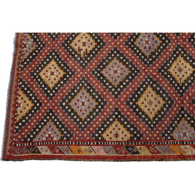 Multicolor Vintage Sumakh Handmade Geometric Wool Rug For Sale - Image 4 of 11