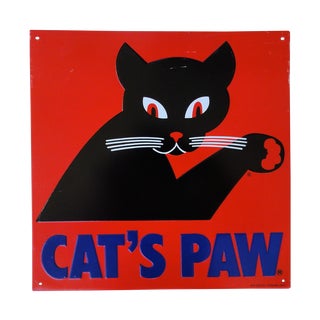 "Cat's Paw" Black Cat, Red Embossed Tin Sign For Sale