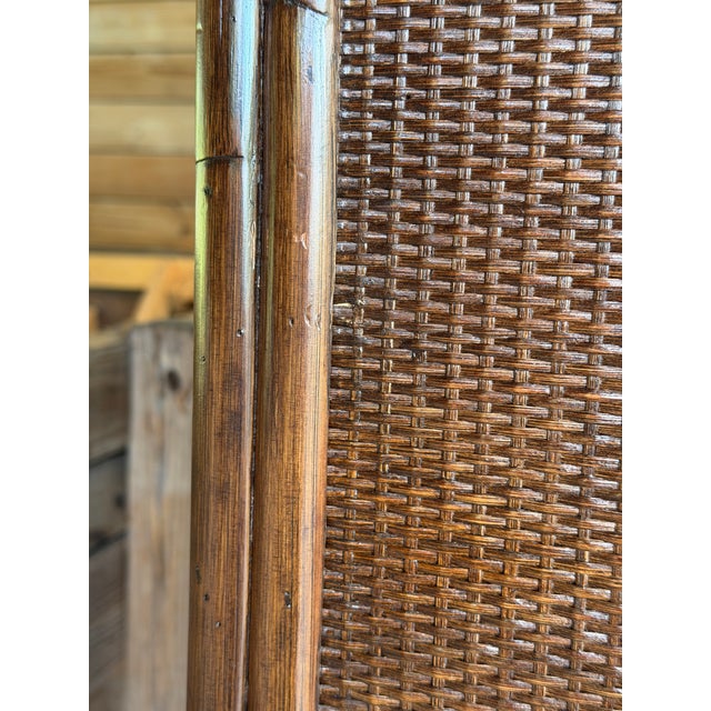 Vintage British Colonial Pagoda Rattan Fretwork Diamond Weave Armoire For Sale - Image 9 of 12