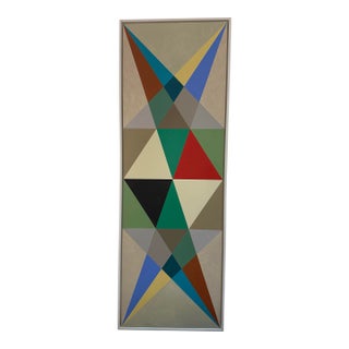 French Artist Patrice Bertin Long Abstract Geometric Framed Oil on Canvas For Sale