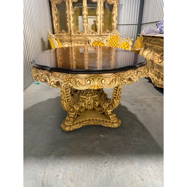 Rococo Late-20th-Century Italian Baroque/Rococo Revival Dining Room Table With 6 Chairs For Sale - Image 3 of 12