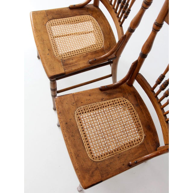Late 19th Century Antique Victorian Pressed Back Cane Seat Chairs Pair For Sale - Image 5 of 17