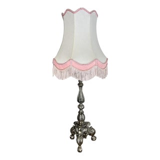 Vintage French Brass Table Lamp with Shade For Sale