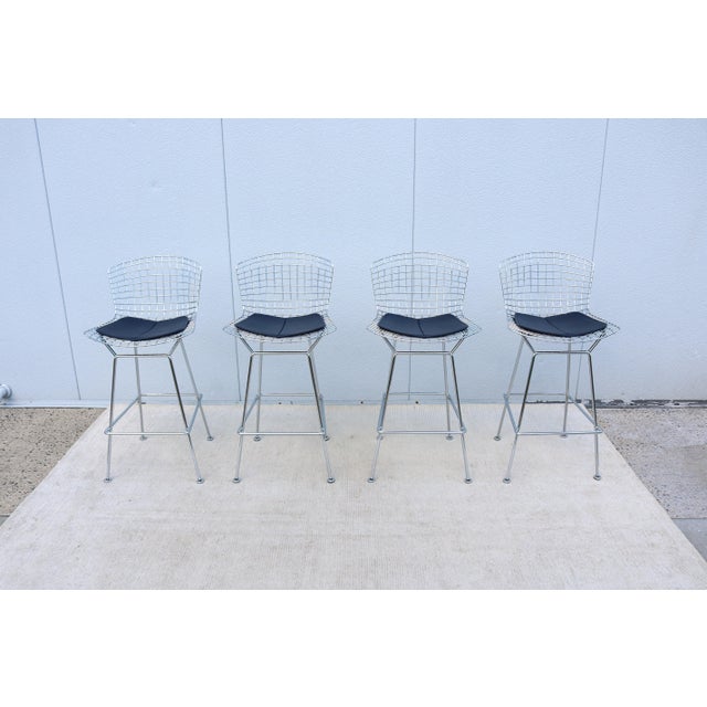 Metal Mid-Century Modern Harry Bertoia for Knoll Bertoia Bar Height Stools - Set of 4 For Sale - Image 7 of 18