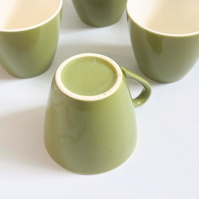 Green Mid 20th Century Green and White Ceramic Mugs - Set of 6 For Sale - Image 8 of 8