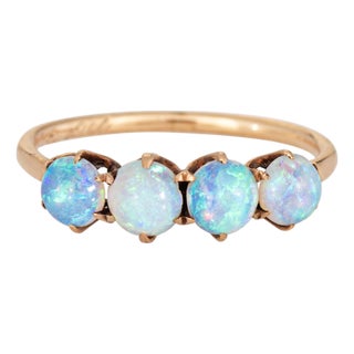 C1900 Antique Victorian 4 Opal Ring Sz 4.75 14k Yellow Gold Fine Vintage Jewelry For Sale