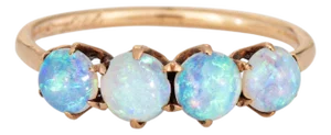 C1900 Antique Victorian 4 Opal Ring Sz 4.75 14k Yellow Gold Fine Vintage Jewelry