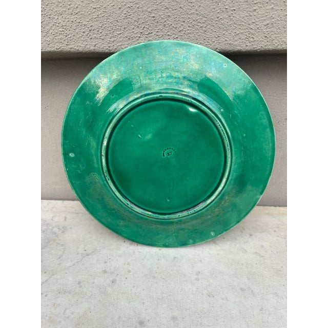 French Green Majolica Leaves Plate Montereau, Circa 1890 For Sale - Image 4 of 4