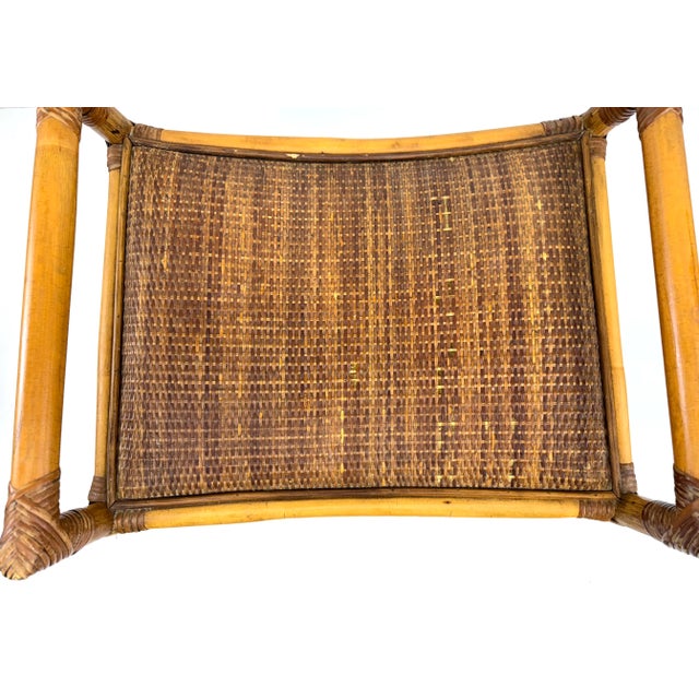 Vintage Mid Century Rattan Bench With Bentwood Frame and Woven Seat For Sale In Little Rock - Image 6 of 12