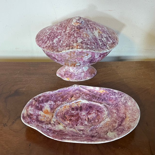 Pink Antique Early 19th Century English George III Wedgwood Pink Moonlight Luster Sea Shell Sauce Tureen and Under Plate Circa 1810 For Sale - Image 8 of 12